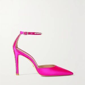 Stuart Weitzman 100 Pointed Toe Ankle Strap Pump with Swarovski crystals